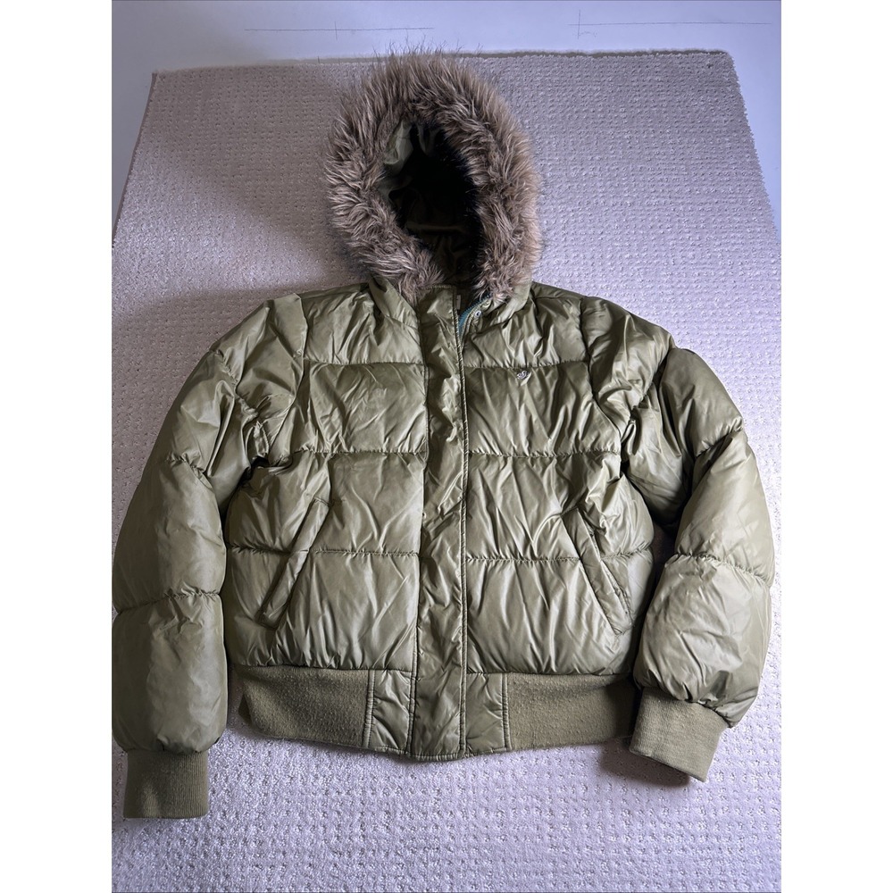 Vintage Y2K Women Southpole Down Puffer Jacket Faux Fur Hood Size XL Bomber
